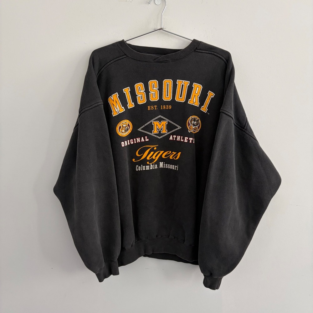 Missouri Tigers Galt Crew Sweatshirt Mens XL Faded Black Vintage College Crew